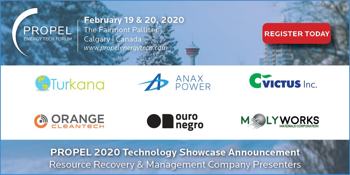 Congratulations to the 6 Resource Recovery &amp; Management Companies selected to present in our #PROPEL2020 Tech Showcase! Register Today to support these #entrepreneurs &amp; catch their pitch <a href="/PropelForum/">PROPEL Energy Tech</a>: ow.ly/8ChM30mRKDb <a href="/AnaxPower/">Anax Power</a> <a href="/molyworks/">MolyWorks Materials Corporation</a> We look forward to hosting you!