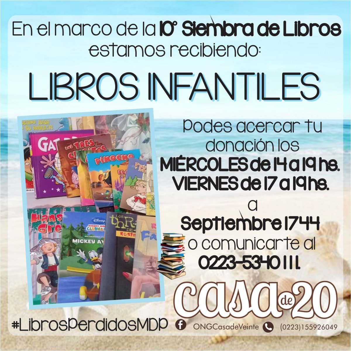 CasadeVeinte's tweet image. Estamos recibiendo Libros para ser sembrados el 21 de diciembre en distintos espacios de la ciudad. 📚🌱

¡Acercalos!
✔Miércoles de 14 a 19 hs 
✔Viernes de 17 a 19 hs 
O comunicate y coordinamos. 

#SiembradeLibrosMDP 
#SomosCasade20 
#LibrosPerdidosmdp