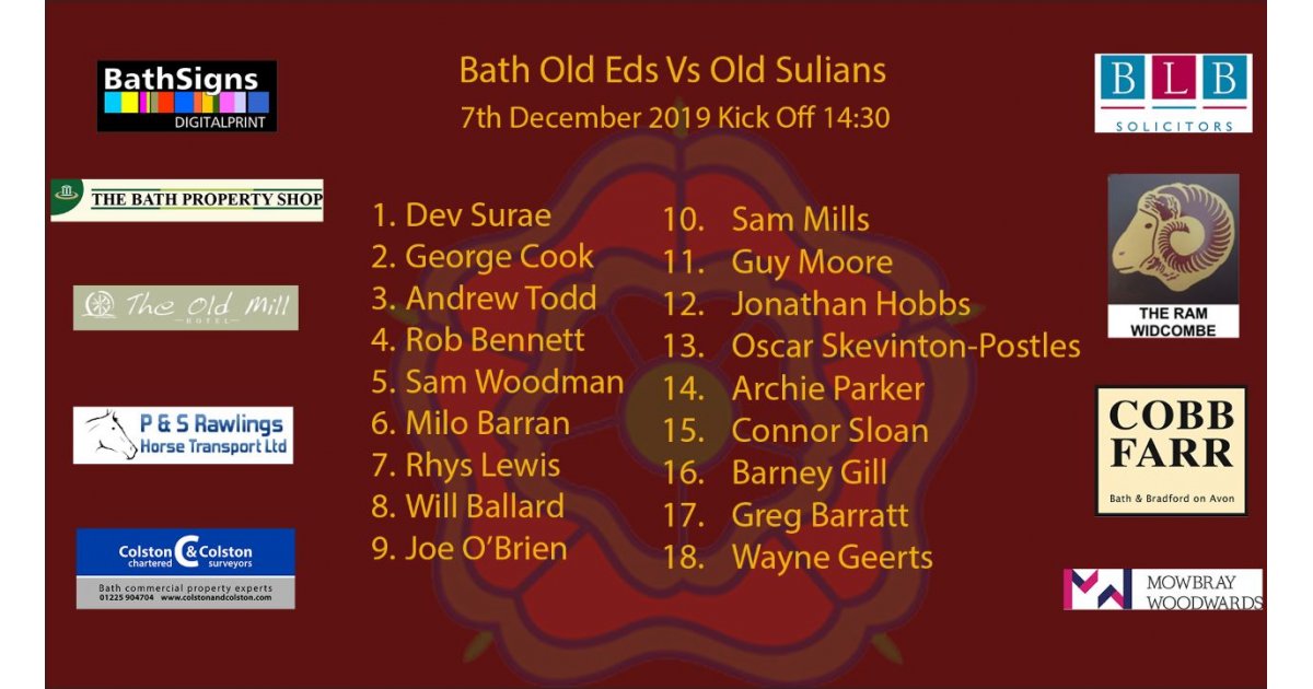Bath Old Edwardians (@batholdedsrfc) on Twitter photo Old Eds vs Old Sulians, Bathampton 7th December kick off 2.30
pitchero.com/clubs/batholde… Old Eds vs Old Sulians, Bathampton 7th December kick off 2.30
pitchero.com/clubs/batholde…