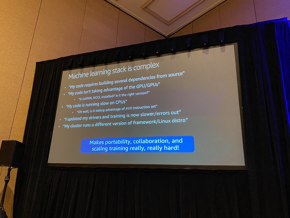 AWSEvents's tweet photo. Shashank Prasanna, @shshnkp, Senior Technical Evangelist, #AI/ML, is giving a #reInvent 2019 chalk talk on using AWS Deep Learning Containers to train and serve models with Amazon SageMaker. https://t.co/7bcV8M9Ckt