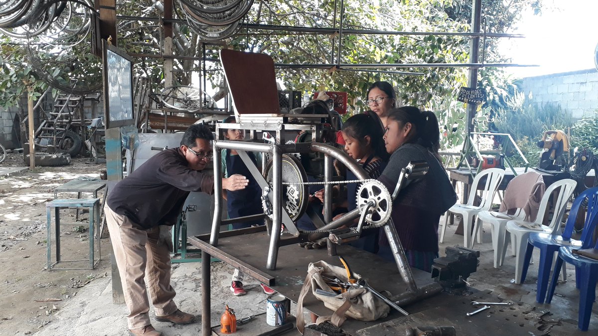 mayapedal's tweet photo. Our Community Champions were in again today, learning about how to maintain bici-maquinas (pedal-powered machines). #Empowering girls with these skills is key to the #sustainability of our latest project. Find out more and support us here: https://t.co/yFHkSBWaER https://t.co/eBGeoq6Nwf