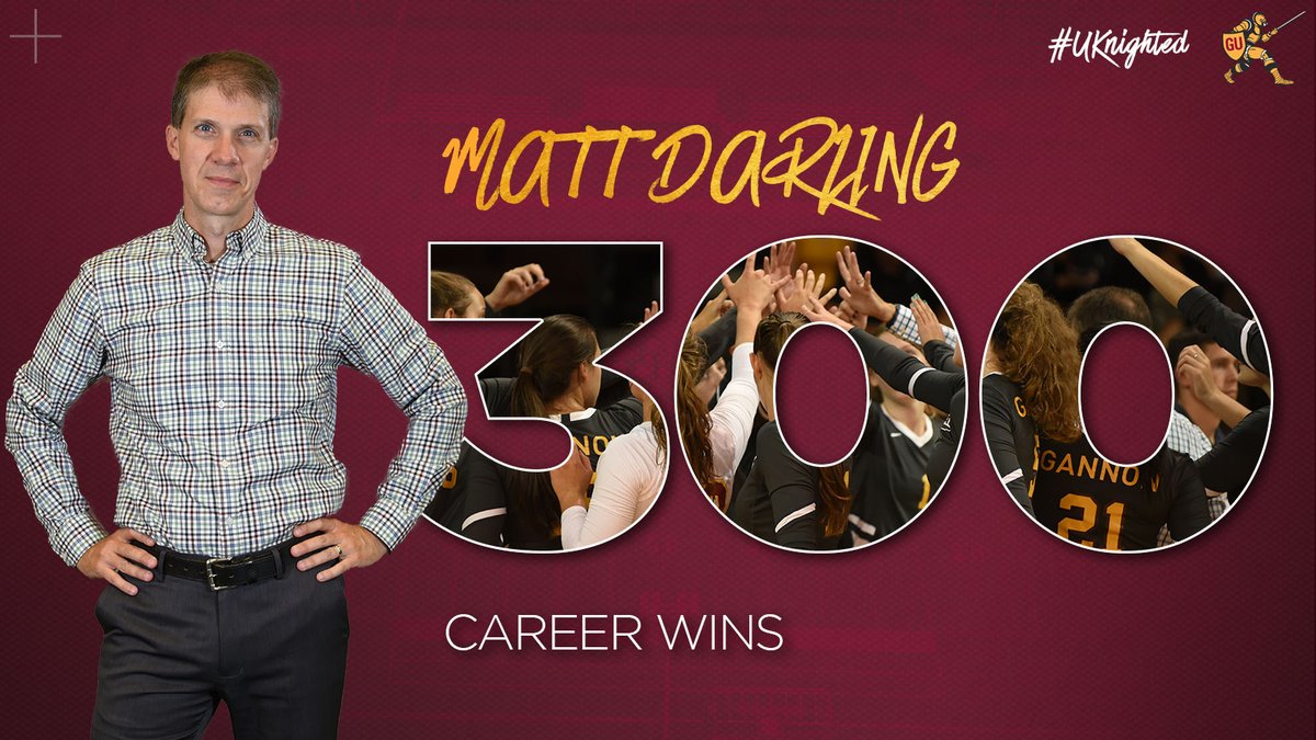 GUKnights's tweet photo. 3⃣0⃣0⃣❗️

Volleyball head coach Matt Darling has reached the 300 win mark. He is the all-time winningest coach in program history and has compiled a 300-124 career record over 13 seasons. 

#UKnighted https://t.co/NjgwOlPMGx