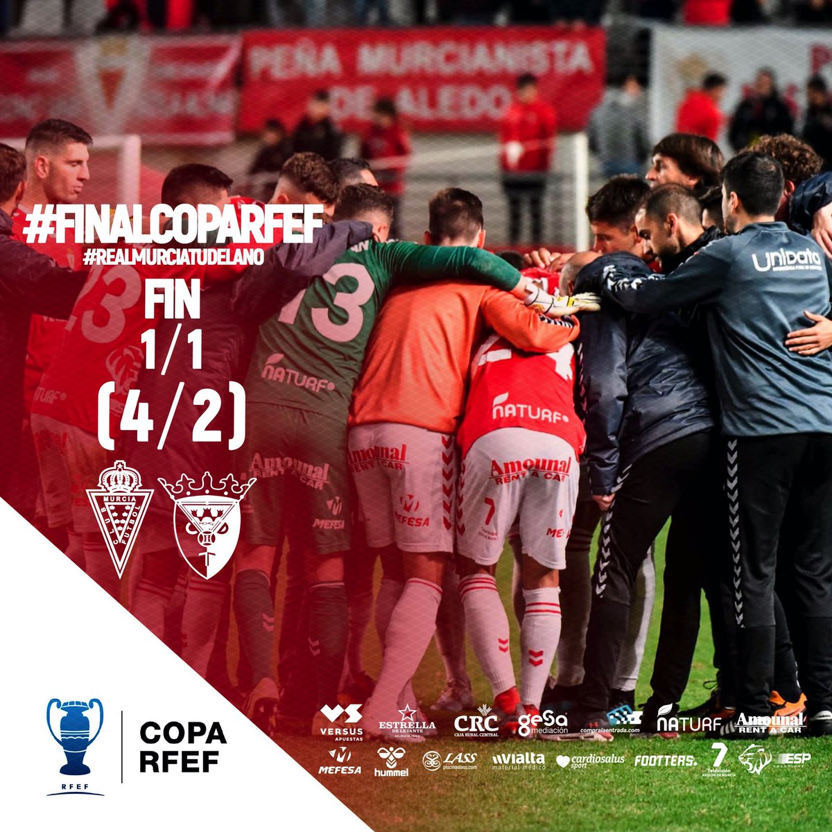 realmurciacfsad's tweet photo. / #FinalCopaRFEF  / 1-1 / 4-2 / 
¡¡¡¡CAMPEONES DE #COPARFEF 2019!!!
#realmurciatudelano
¡¡Si el camino se hace duro... saborea la #victoria!! https://t.co/Y2tkb1vlHD