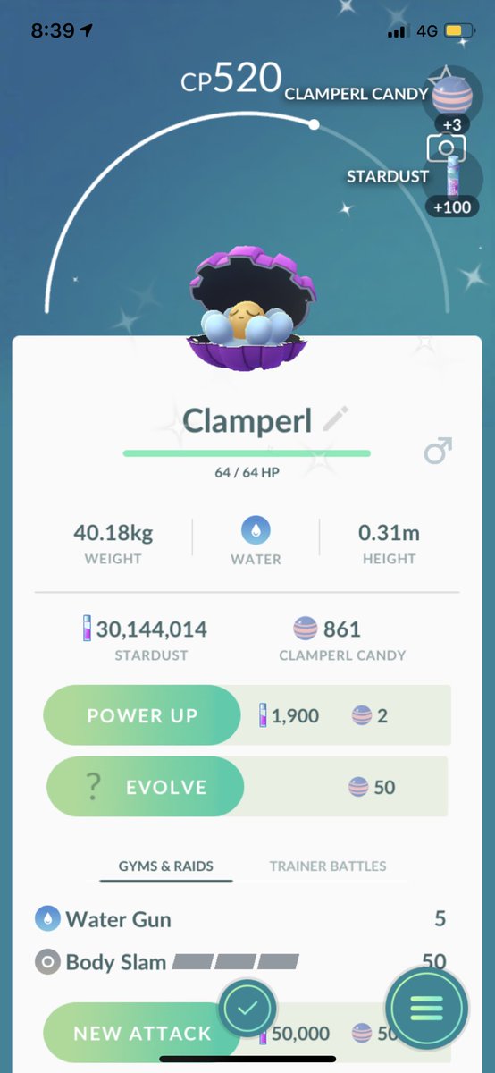 Bonquisha888888's tweet image. Completed the ‘evolve a Pokémon using an item’ task to see what the reward was 😂
Shiny Clamperl #15 ✨ 

#PokemonGO #Shiny #Clamperl
