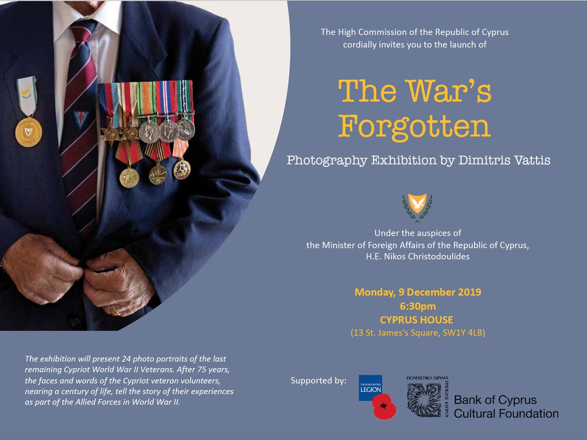 eevriviades's tweet photo. If you are in London see 👉 “The War's Forgotten” | Photography Exhibition by Dimitris Vattis | 9 December 2019 | 6:30pm. RSVP👇
https://t.co/rEo0dlSzsg
#Cyprus #WW2 #WWII #Veterans #LestWeForget #AlliedForces #CyprusRegiment #UK #80WW2 https://t.co/3LEUZpAF3B