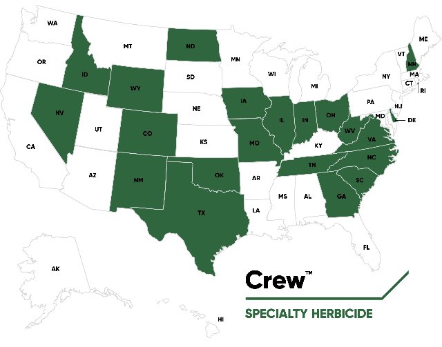kaelyn_knoche's tweet photo. Have you ever wanted to use Dimension and Gallery together for pre-emergent weed control? Crew Specialty Herbicide makes that holiday wish come true in both landscape beds &amp; turf! Check out state registrations below, and ask me or your distributor about getting some for spring! https://t.co/RJ2fFaYc6J