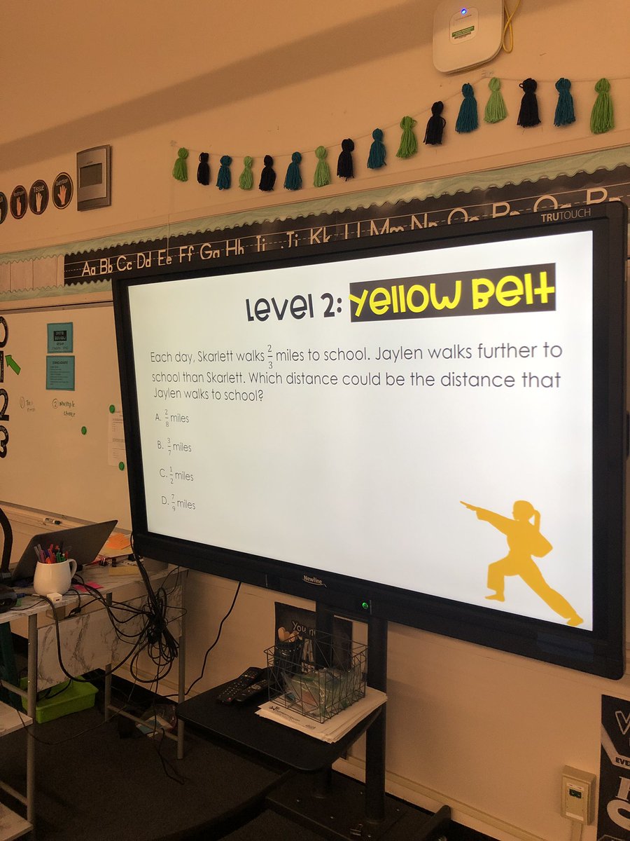 AllisonTFrost's tweet photo. Engagement was high today during our Fraction Ninja Challenge. Students worked in pairs to solve review questions that increased in rigor in order to earn their “belts”. I love witnessing my students grow in their abilities to communicate mathematically! 🥋🥋 https://t.co/aF0v1UoRkZ