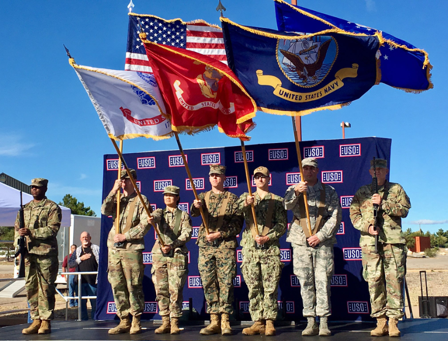 The_USO's tweet photo. Today marks the grand opening of the USO’s newest center — @USOArizona on Fort Huachuca! The center will support service members and their families at Fort Huachcua and across southeastern Arizona. Thank you to our troops for making today so special. Photo credit: @Fort_Huachuca https://t.co/A4BfsGrh8b