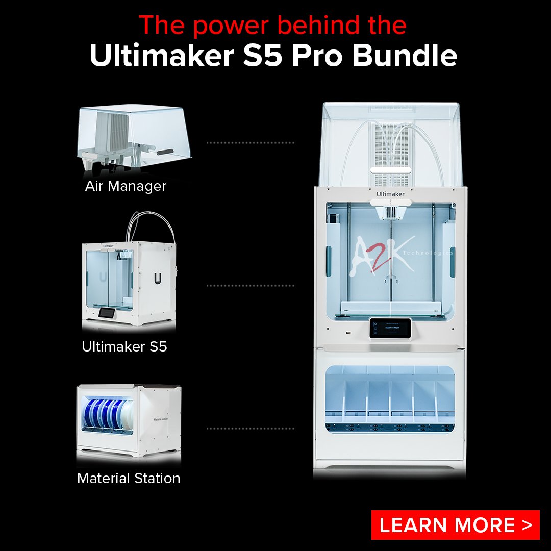 a2kstore's tweet photo. Seamlessly integrating the #Ultimaker S5 printer with the Air Manager and Material Station, the Ultimaker S5 Pro Bundle boosts productivity, flexibility, and confidence to unlock 24/7 productivity and demanding applications.

Learn more: https://t.co/kFRgkkQAIL

#3Dprinting https://t.co/s7SLCjNC6O