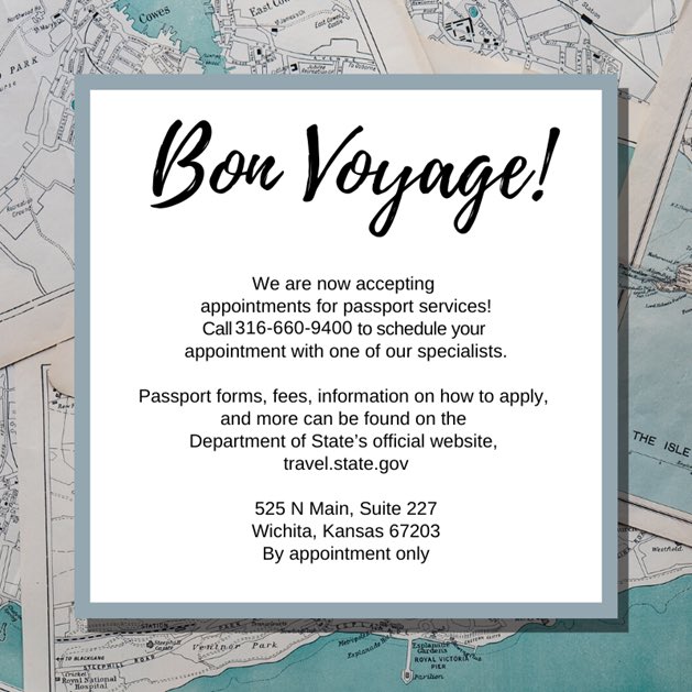 Are you planning to travel abroad? Call us at 316-660-9400 to schedule your appointment to get a passport. #sedgwickcountyregisterofdeeds #passports #passportacceptanceagents #byappointmentonly