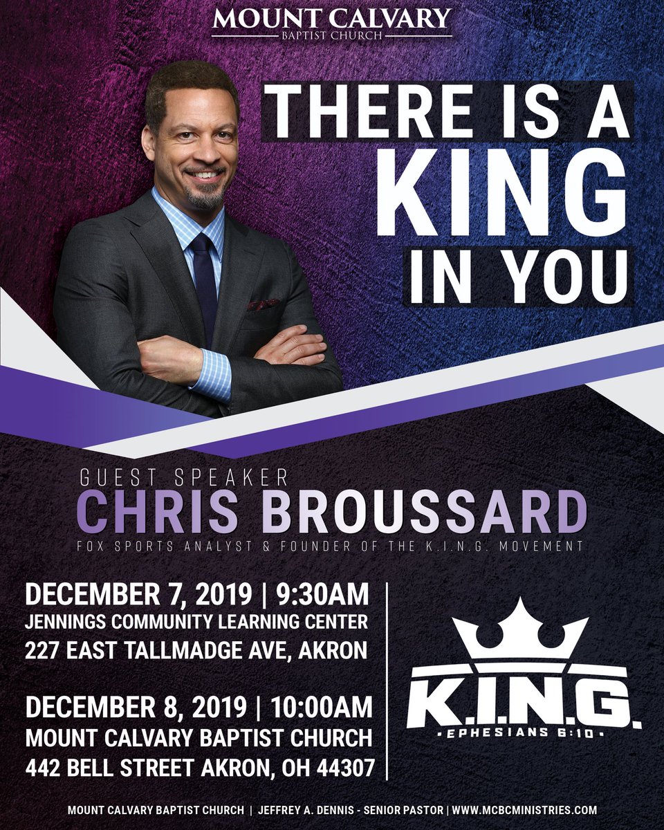Chris_Broussard's tweet photo. CALLING ALL MEN in Akron, OH to join me this Sunday 10 am at Mount Calvary Baptist Church. Time to step up and be the men, husbands, fathers, brothers, leaders God has called us to be! #menofgod #revival #stronginthelord #kingmovement https://t.co/RB9aecITVN
