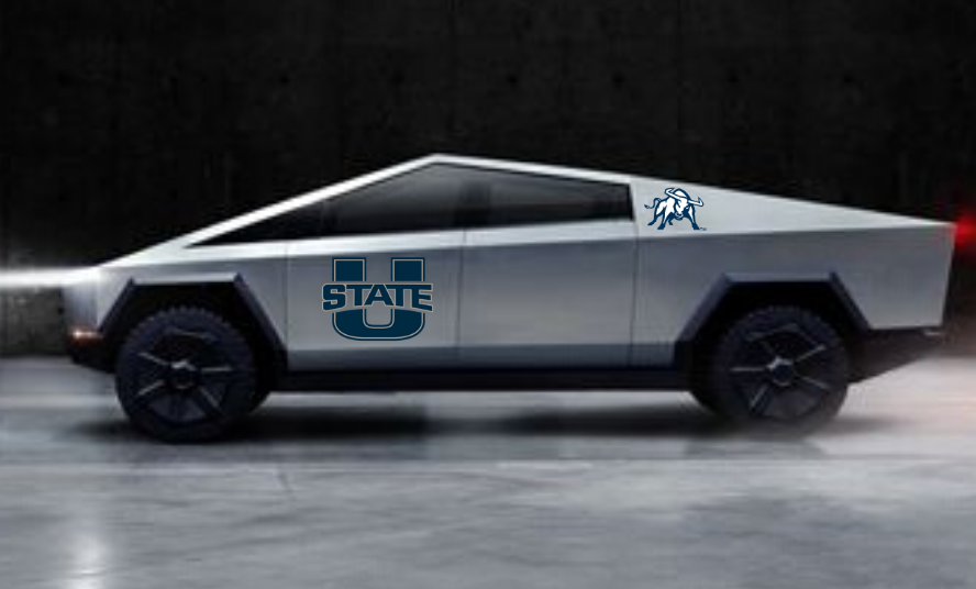 USUAggies's tweet photo. Thoughts? We're sure the #USUAggies facilities fleet would appreciate an upgrade. ¯\_(ツ)_/¯ #CyberTruck https://t.co/s9bSh0CgSk
