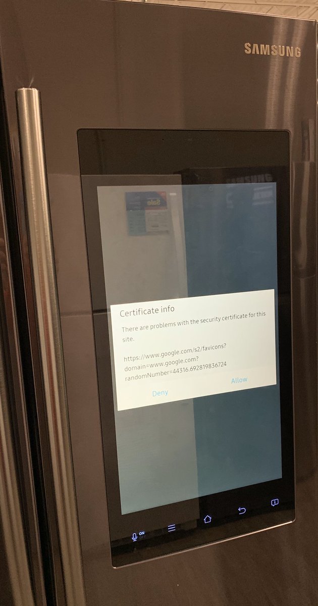 farantzos's tweet image. When you really want a cold drink but first need to debug a Security Certificate of your Samsung fridge. @internetofshit