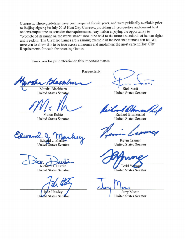 SenMarcoRubio's tweet photo. Sen Marco Rubio joined @MarshaBlackburn, colleagues in urging Olympic committee to hold #China accountable and ensure human rights are upheld at 2022 #Beijing Olympics.
https://t.co/3yhIKzIvlR https://t.co/kX7RlsQgNA