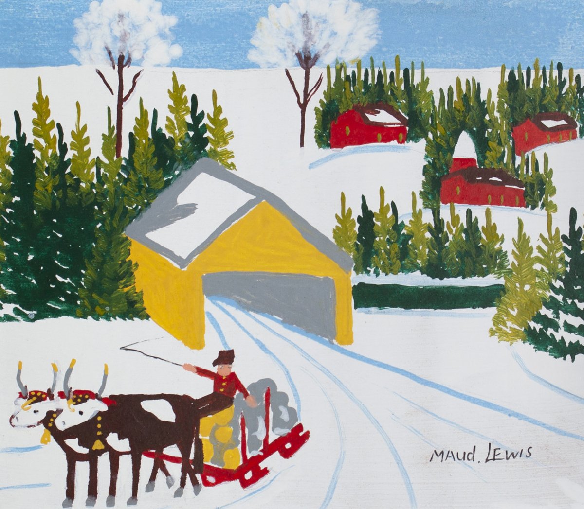 mayberryfineart's tweet photo. #MaudLewis, Covered Bridge &amp; Sleigh, 1967, is one of several works that will be featured in our #holiday display in Toronto, opening this Saturday, December 7th. All are welcome! 

https://t.co/aJD8Zel9mu https://t.co/ejT0fiALi1