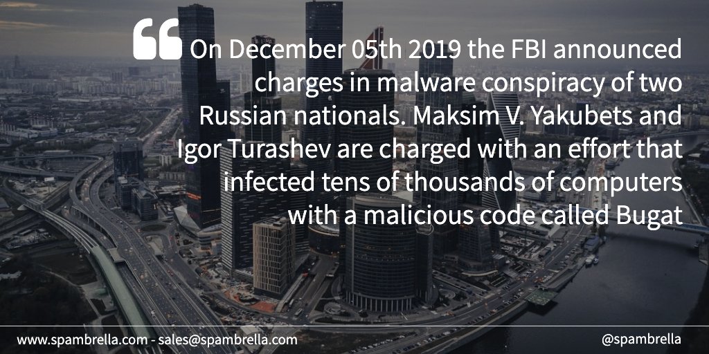 Spambrella's tweet image. Two Russian Nationals Engaged in Cybercrime Scheme That Infected Tens of Thousands of Computers - Want to know how   #Bugat and #Dridex works? - spambrella.com/what-is-dridex…