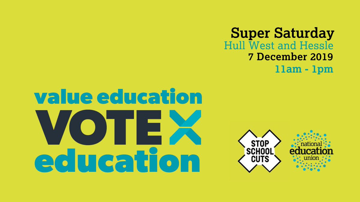 National Education Union (@neunion) on Twitter photo Why not come join us in #HullWestAndHessle💪
Join <a href="/NEUnion/">National Education Union</a> members and <a href="/SchoolCuts/">Stop School Cuts</a> and help make education a top priority this election. #BBCQT
If you #ValueEducation, you must #VoteEducation on 12 Dec.🗳️
🖊️RSVP here👉actionnetwork.org/events/super-s… Why not come join us in #HullWestAndHessle💪
Join <a href="/NEUnion/">National Education Union</a> members and <a href="/SchoolCuts/">Stop School Cuts</a> and help make education a top priority this election. #BBCQT
If you #ValueEducation, you must #VoteEducation on 12 Dec.🗳️
🖊️RSVP here👉actionnetwork.org/events/super-s…