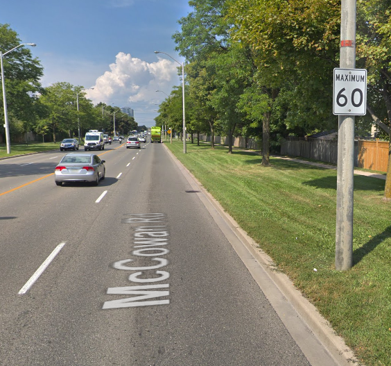 CycleToronto's tweet image. While riding on a sidewalk is not legal, McCowan has no bike infrastructure &amp;amp; the speed limit is 60km/h. McCowan has no safe place to ride. #BuildTheGrid #BikeTO