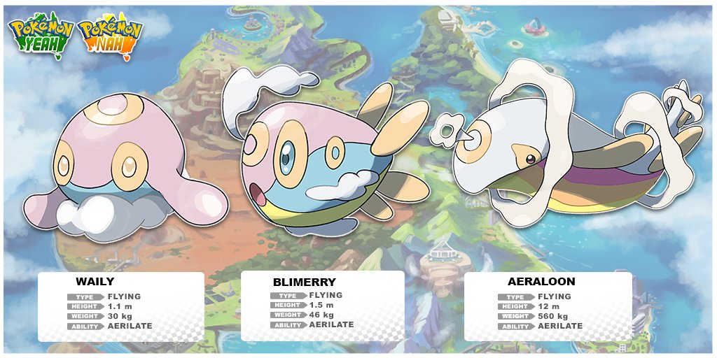 Whale watching is pretty big on Australia's coast, but in the Straya region, Aeraloon watching is done in high altitudes in hot air balloons. These Pokemon are massive and extremely rare.To get a Blimerry to evolve, you need to take it to a special mountain peak during sunrise.