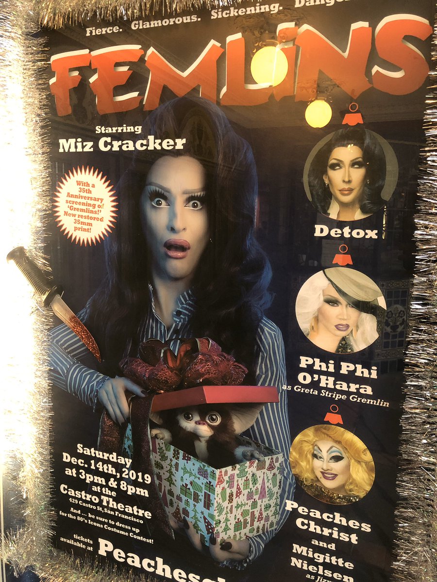 reggieaqui's tweet photo. Walking by Castro theater and living for this. @PeachesChrist is on Midday Live next week to preview. #Femlins https://t.co/fAHwJ4HRmg