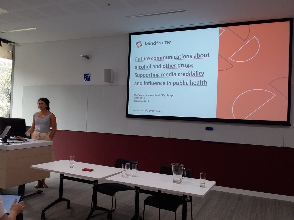 ElizabethJPaton's tweet photo. It's been great to attend @JERAA2019 with my colleague @clarerhijones - she's presenting now on communicating about alcohol and other drugs, supporting media credibility and influence in public health @MindframeMedia #jeraa2019 https://t.co/zE1xB9ri8b