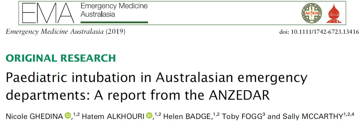 helen_badge's tweet photo. Paediatric endotracheal intubation in ED: infrequently performed, potentially high-risk, usually for critically
ill kids. Important @ANZEDAR paper on patient characteristics &amp; outcomes. Next: factors associated with first pass success to drive improved care @eci_nswaci @nswaci https://t.co/JDZ0mhzqsB