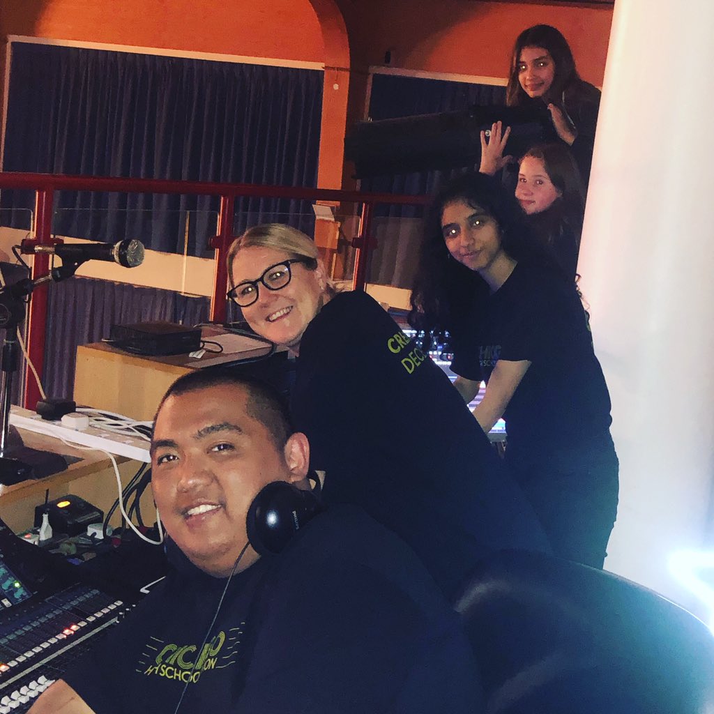 StChrisDrama1's tweet photo. The unsung heroes of any production. The tech team ready for 107 sound cues and 94 lighting cues. Busy busy busy #stchrisdrama #stchrissenior https://t.co/JYDG19oHLc