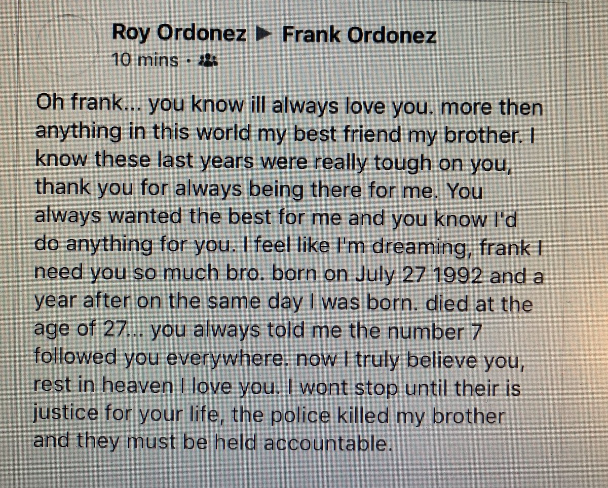 A heartbreaking message from #UPSDriver Frank Ordonez’s brother to him.