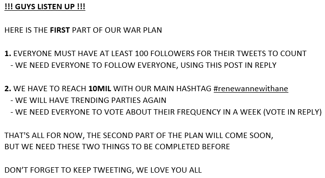 milieDubois5's tweet photo. If you have any questions about the plan, you can dm me or @cheristi1 

We need everyone to RT this so everyone can be aware of what we are doing

Don't forget that we love you and that we will bring back our show 💚
#renewannewithane https://t.co/BfQlHQ8csm