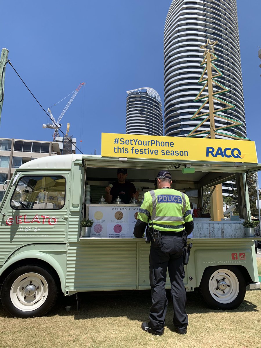 RACQOfficial's tweet photo. Even @QldPolice like a little free gelato to promote this important road safety message! #SetYourPhone https://t.co/9cIPjJJqBQ
