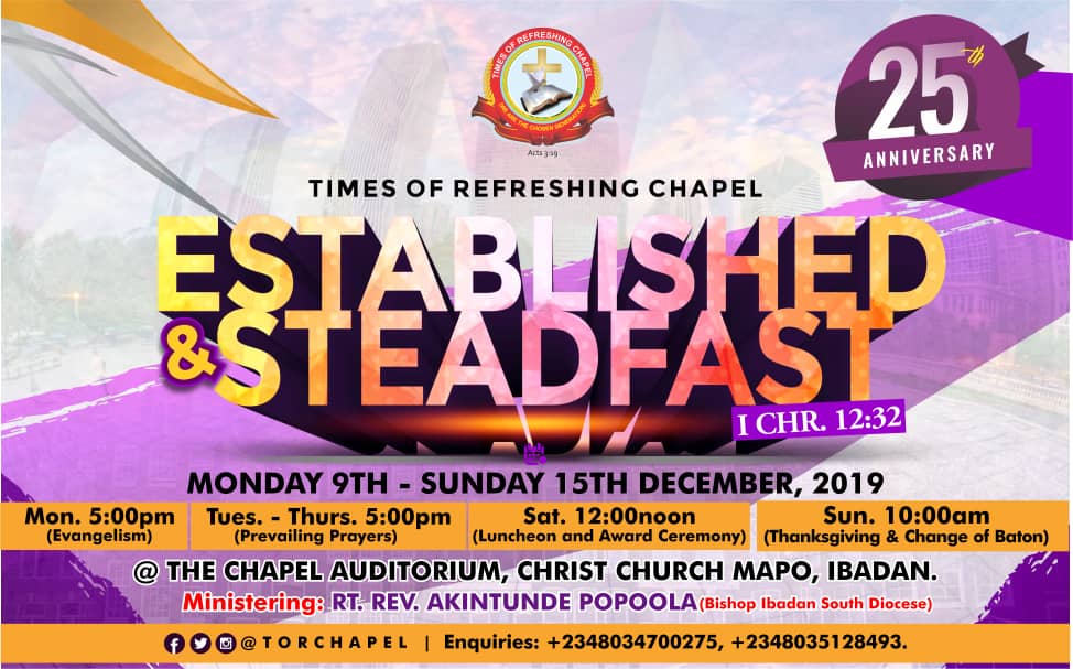 to_morenikeji's tweet photo. Join us as we celebrate #25years of God's faithfulness of @torchapel 

#TORChapel #TORmedia #TORCat25 https://t.co/7G8eJEHzOh
