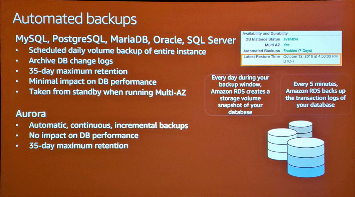 Backus are a cinch with AWS RDS and out of the box enabled for Aurora #AWS #AWSreinvent2019