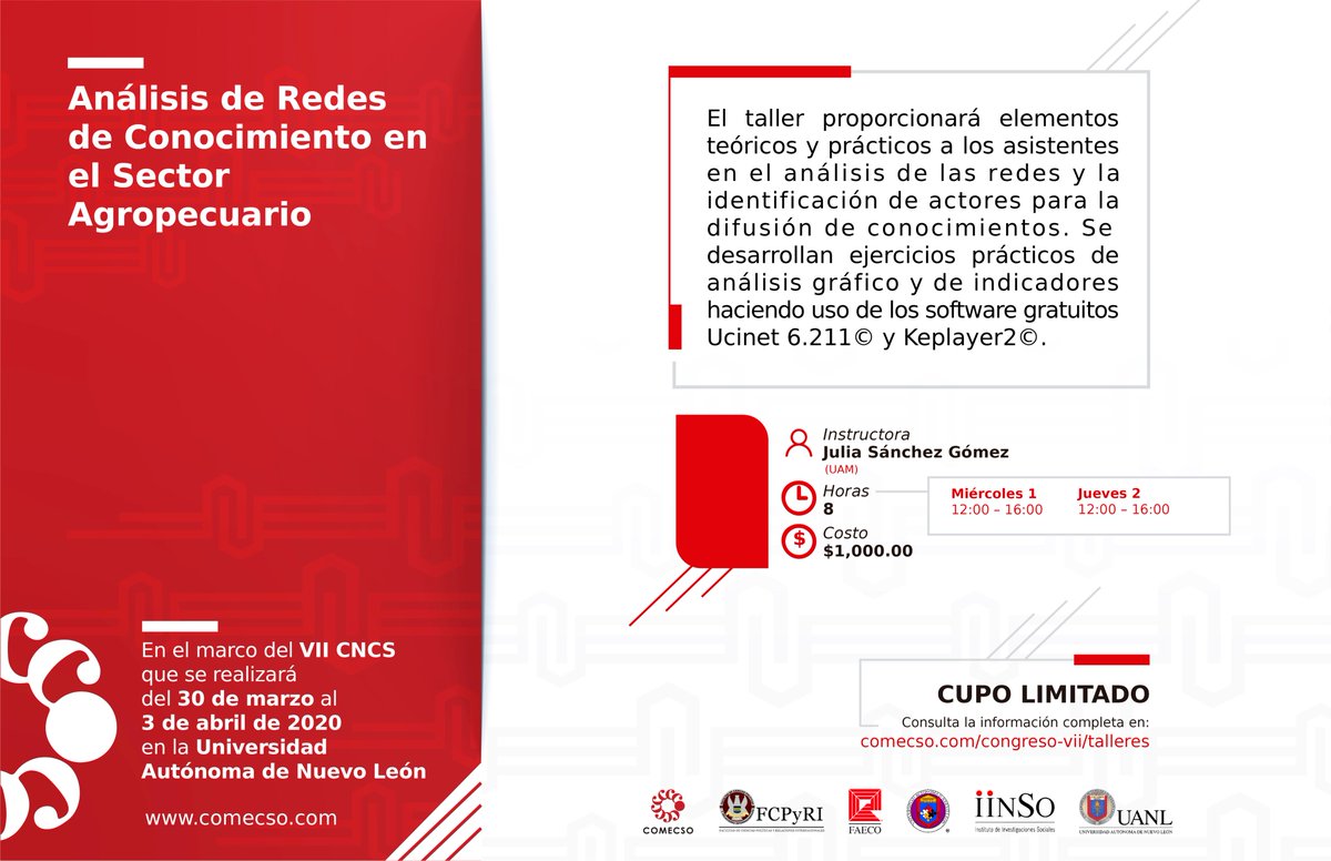 COMECSO's tweet photo. Un taller para analizar las diferentes tipologías de red e identificar en ella actores relevantes para la difusión de #conocimientos principalmente en el #SectorAgropecuario.

#VIICNCS #Talleres #Monterrey @uanl 
👉 https://t.co/wAbzREgX5Q https://t.co/kXOxo32Ikm