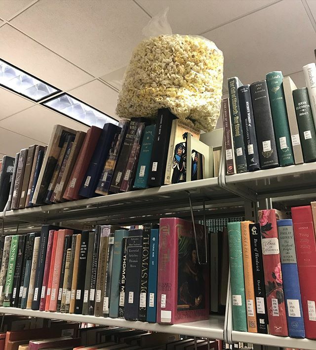 BSULibrary's tweet photo. Is this your popcorn? #Finals are stressful, come on into the library and bring your snacks with you! (No need to hide them in the books) ;) #albertsonslibrary #finalsrelief #weirdthingswefindinthelibrary
^LD https://t.co/0qKJcFf6uH https://t.co/4sJ5pCHQoX