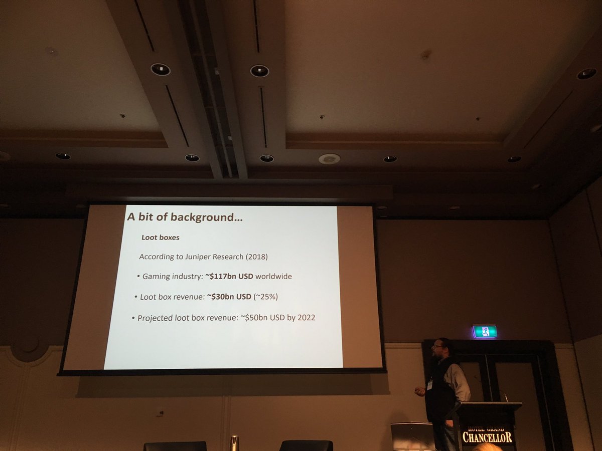<a href="/jamessauer/">James Sauer</a> <a href="/NAGSGambling/">National Association for Gambling Studies</a> presenting his #research on relationship between loot box #spend and #problemgambling
#variable ratio reinforcement