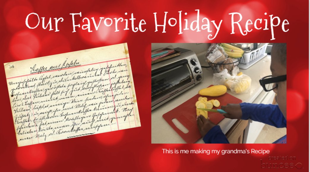 drmcgaughy's tweet image. I like this idea of a recipe book, where students share their favorite Holiday Family Food.  It could be share digitally or printed and bound to give to families as a gift. #bunceechat