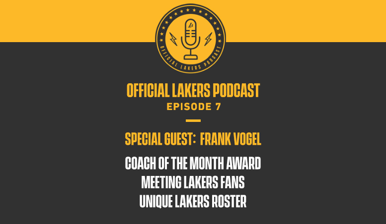 Lakers's tweet photo. Catch up with Coach of the Month Frank Vogel on the Official Lakers Podcast! 

🎧: https://t.co/aRLsUuXEYO https://t.co/Sc4FkHcAFZ