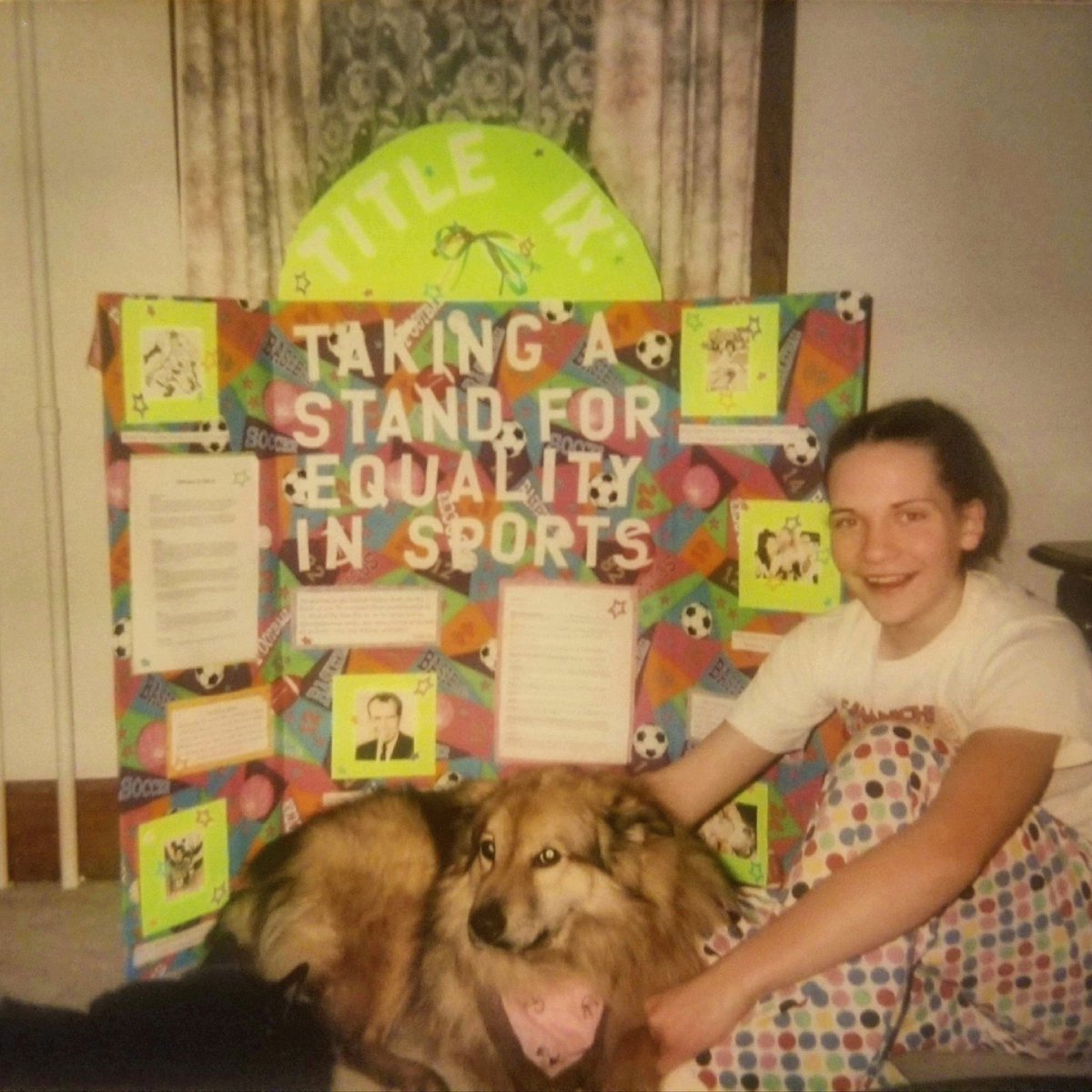 Morgan_Casey's tweet photo. #Tbt to 13 year old me and my History Day presentation on Title IX. ♀️ #awkwardphase #titleix #Feminism #girlsplaytoo #athlete https://t.co/Yfb8o3pxPD