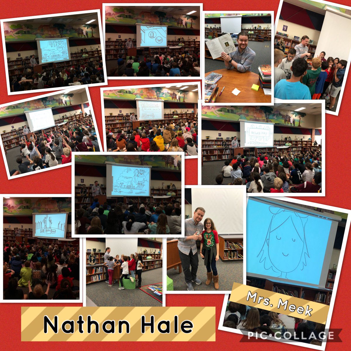 RdrGal's tweet photo. Absolutely loved our author visit with @MrNathanHale! Kids said it was the best author we’ve had so far @Deretchin The kids have a new love for history and graphic novels! Thank you for inspiring our Dragons with your stories😊📚 https://t.co/FYciIf8wLa