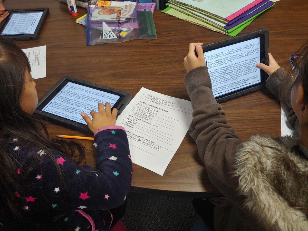 ACruzTeach's tweet photo. Today we used a high interest topic (Battle Royal) to review reading skills and a scoot to review vocabulary.. They were so excited to read. #thecoleway #highinterestlearning https://t.co/pKPFAyqO4n