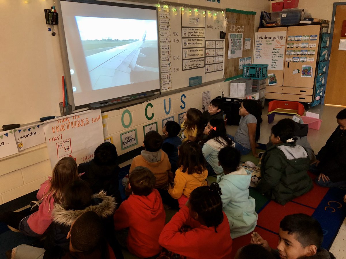 GRES_MsMoncure's tweet photo. On Tuesday we took off from the LAES Airport on a trip to see the seven continents! Now that we’ve landed safely, students are training to become “travel agents” and create their very own travel plan to one continent 🌎✈️ #LAESDecember #dolphinpride #fcpsPBL https://t.co/5Bk171hxsW