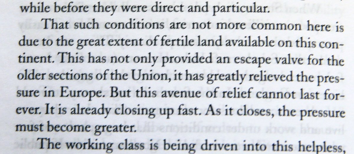 Again, the Republican Party's opposition to the *spread of* chattel slavery was more motivated by white people's desire to avoid having *their* children fall into wage slavery.Here, George is telling you one factor: the frontier, the "escape valve," was closing quickly!