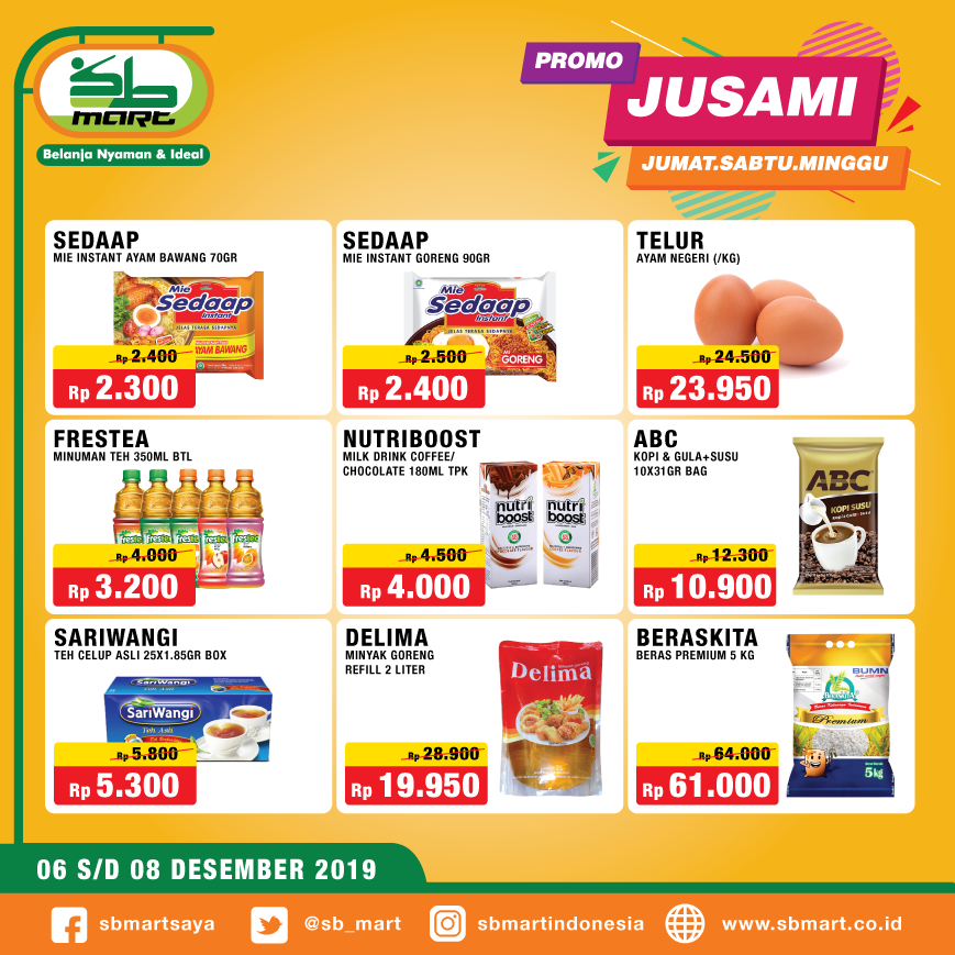 sb_mart's tweet photo. Ini dia item-item promo JUSAMI minggu ini..
segera kunjungi SBMart terdekat dan penuhi kebutuhan keperluan anda.
Selamat Berbelanja!! ========== ========== #SBMart #belanjanyamandanideal #minimarketlokal #ritelsyari #ritelislami #islami #promo #potonganharga #murah #murahbanget https://t.co/Fyf6GbV3PL