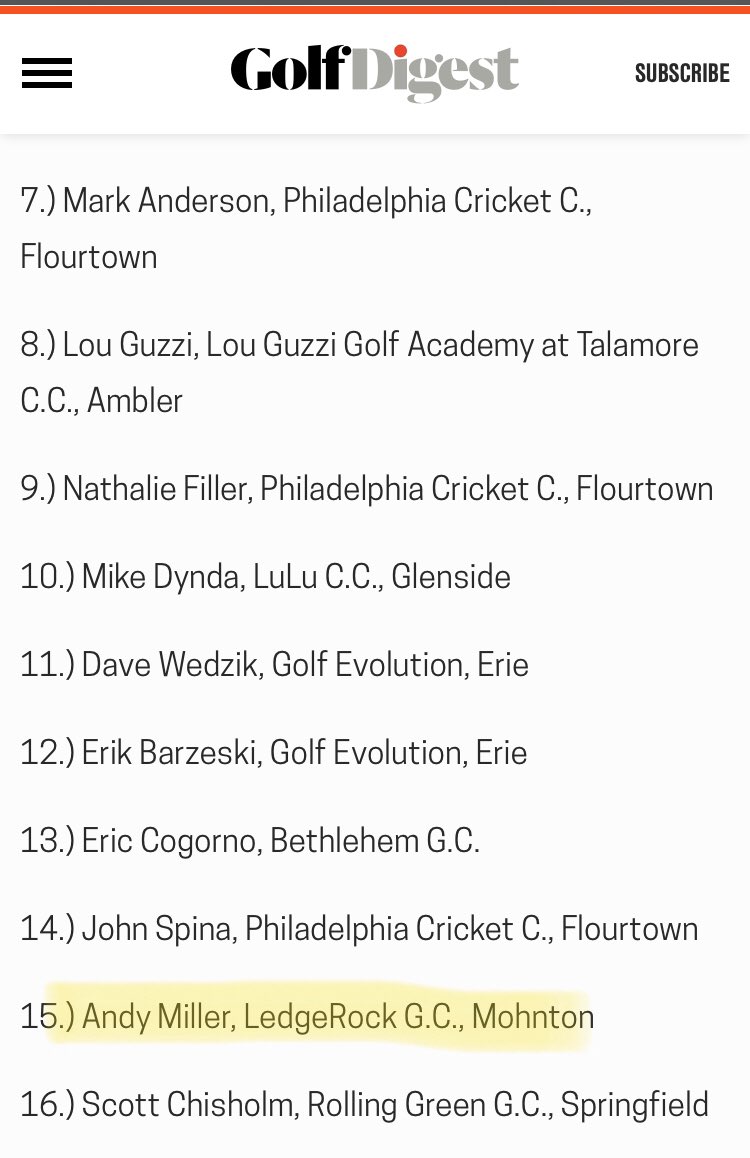 We’re fortunate to work with two incredibly talented coaches ranked #15 in their respective states. 

We work with Andy Miller (#15 in Pa) at <a href="/LedgeRockGC/">LedgeRock Golf Club</a> almost every day and with Iain Highfield (#15 in Ga) and Matthew Cooke at <a href="/gltgolf/">GameLikeTraining</a> often as we can!