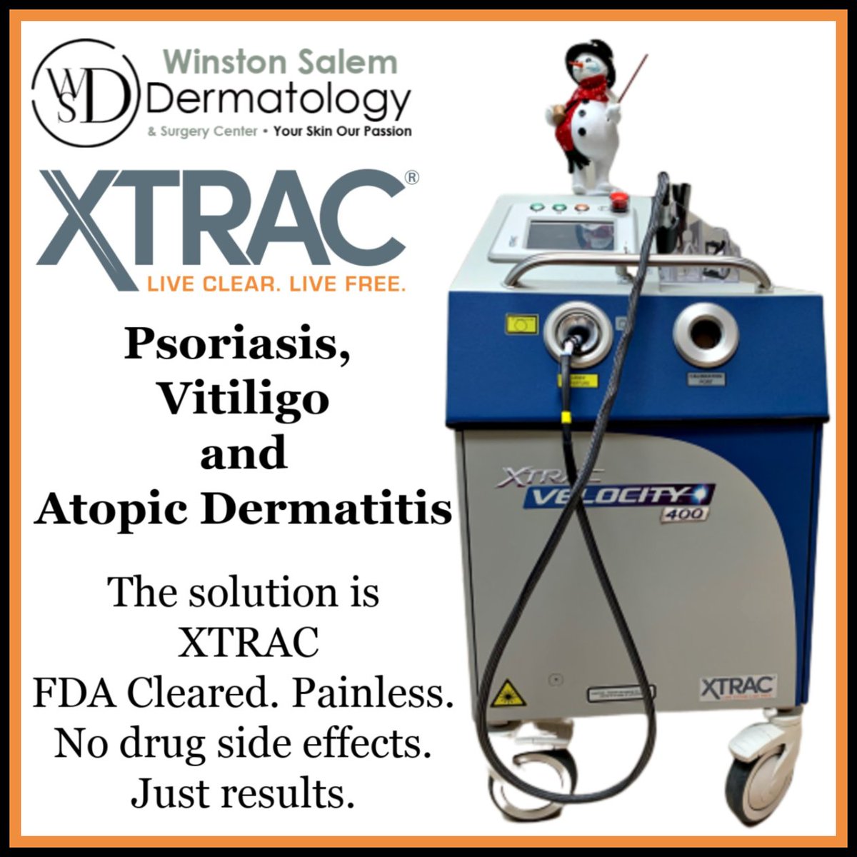 wsdermdivas's tweet photo. XTRAC treats Psoriasis, Vitiligo &amp; Atopic Dermatitis. We provide treatment plans for disease management and overall health. Stay clear with long lasting remissions. #ShowUsYourXTRAC
.
#winstonsalem #dermatology #Psoriasis #Vitiligo https://t.co/N2qd5aTHLO