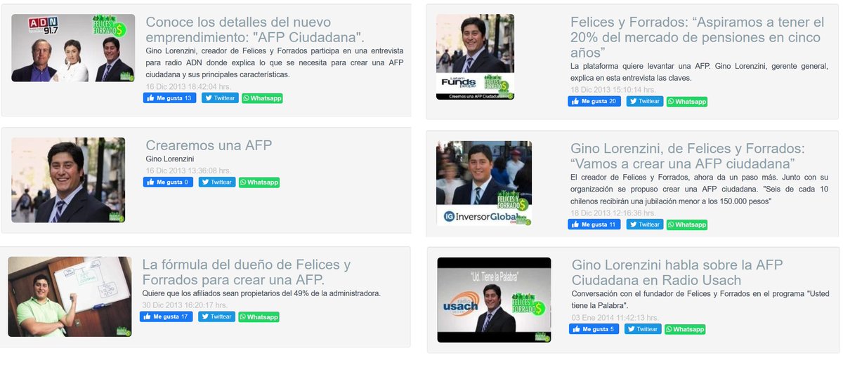 AlephEdu's tweet photo. Hace 6 años, el charlatán Gino Lorenzini anunciaba con bombos y platillos una nueva AFP, la AFP Ciudadana, que entregaría rentabilidades fabulosas, y q captaría el 20% del mercado...

cri cri cri

Al igual q todo lo relacionado con FyF fue puro humo https://t.co/RIfsQHsnHA