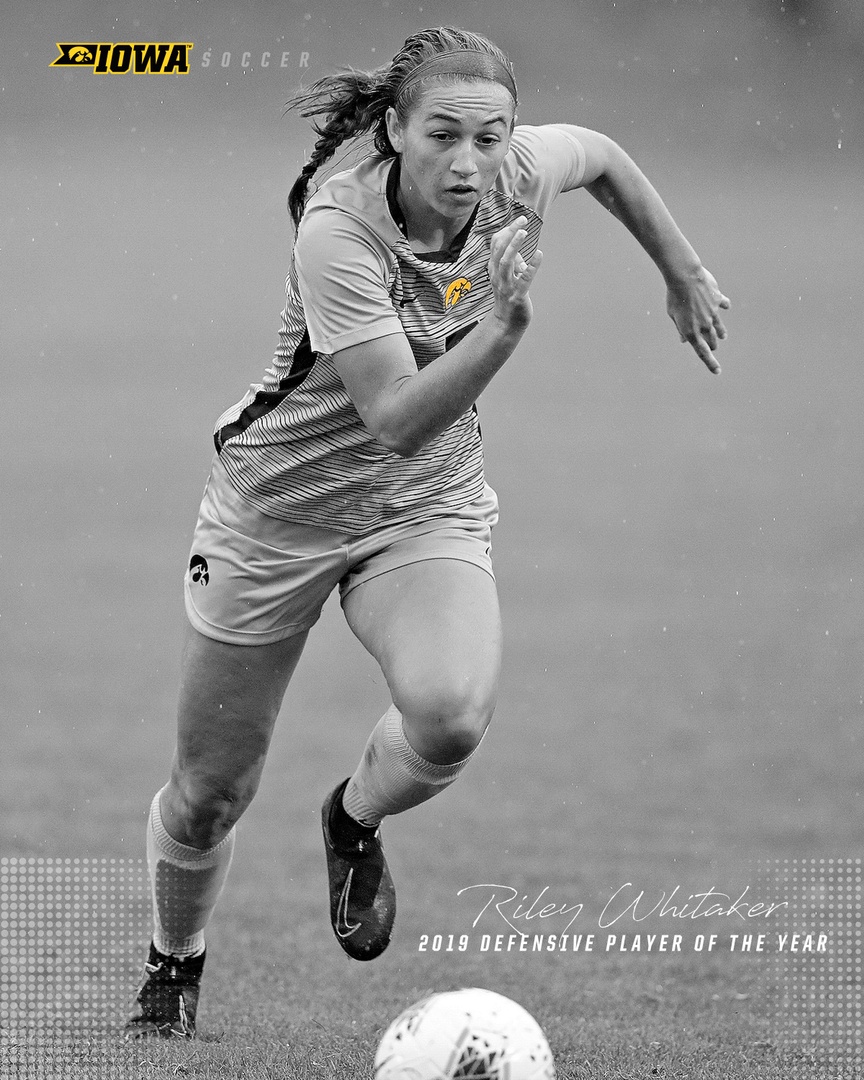 HawkeyeSoccer's tweet photo. Congrats to sophomore @RileyWhitaker07 for being named the Iowa Defensive Player of the Year!  #Hawkeyes https://t.co/y58P7S1wHk