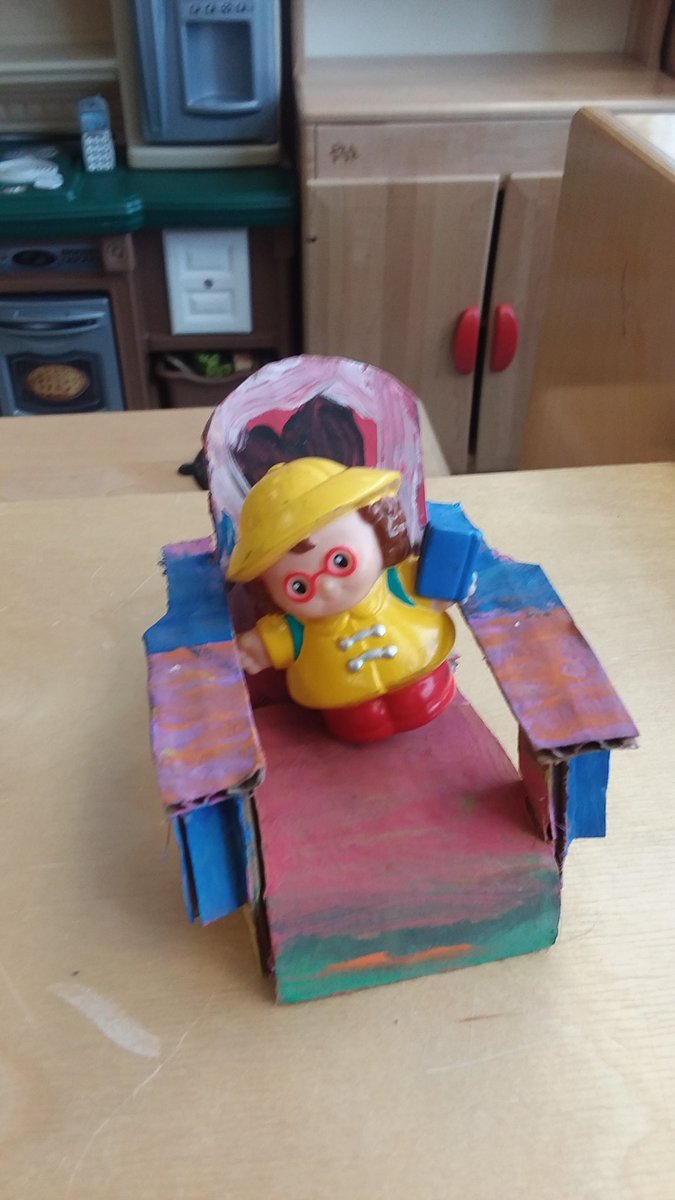 MrsMagyar's tweet photo. Tasked to create a chair for a toy. This replica looks like an #AdirondackChair #STREAM #TheFort #MakerMat project #Grade1 https://t.co/wbdOLXpbmS