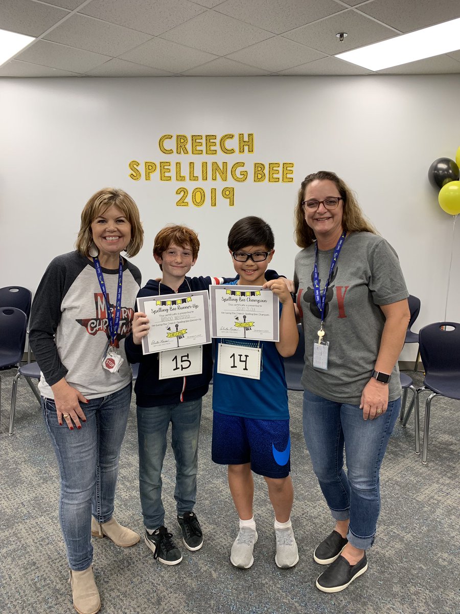 Congratulations to our Spelling Bee WINNERS: Sean (champion) and Benicio (runner-up)! #creechpride