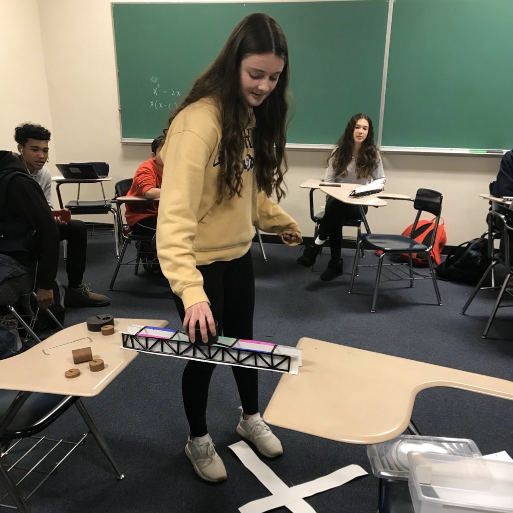 curtisPLTW's tweet photo. 6th pd Engineering Design Ss took the ETHS geometry bridge contest to another level in their shared math class. Ss designed their bridges going through the design process. Many successes &amp; failures. It about the process...it’s okay to fail!  #proudTeacher #WildkitEngineering https://t.co/OKXeDp0CaA